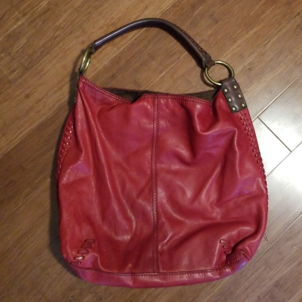 Red and brown leather purse